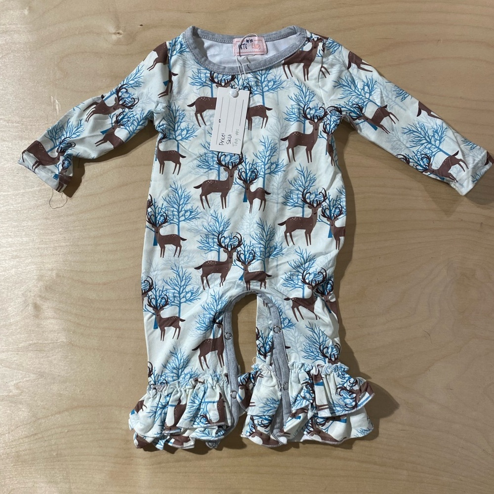 Pete + Lucy Adorable Deer Print Baby Romper 3-6M (PE)